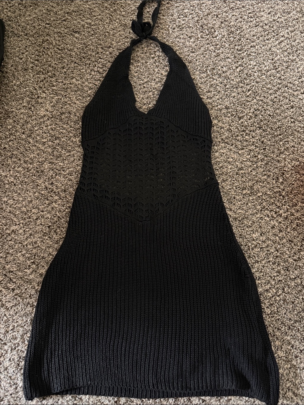 Black Form Fitted Halter Knit Swim Cover-Up Dress - Women Swim